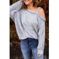 thumbnail image 1 of Women's Gray Asymmetric Dew Shoulder Long Sleeve Top, 1 of 2