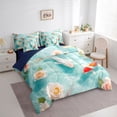 thumbnail image 2 of Feelyou Lucky Koi Fish Twin Bedding Sets for Kids Women Girls, Lake Rose Flower Bedding Comforter Set, Green, Blue Reversible, 7pcs, 2 of 7