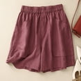 thumbnail image 2 of oqasdz Women's Linen Shorts Elastic High Waist Casual Loose Fit Solid Color Summer Shorts with Pockets Vintage Trendy Outdoor, 2 of 5