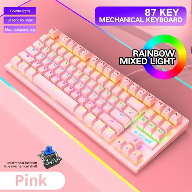 EGNMCR Clavier Gaming Clavier K2 Clavier Mécanique Disposition 87 Touches Rétroéclairage LED Interrupteurs Bleus Clavier Filaire Clavier