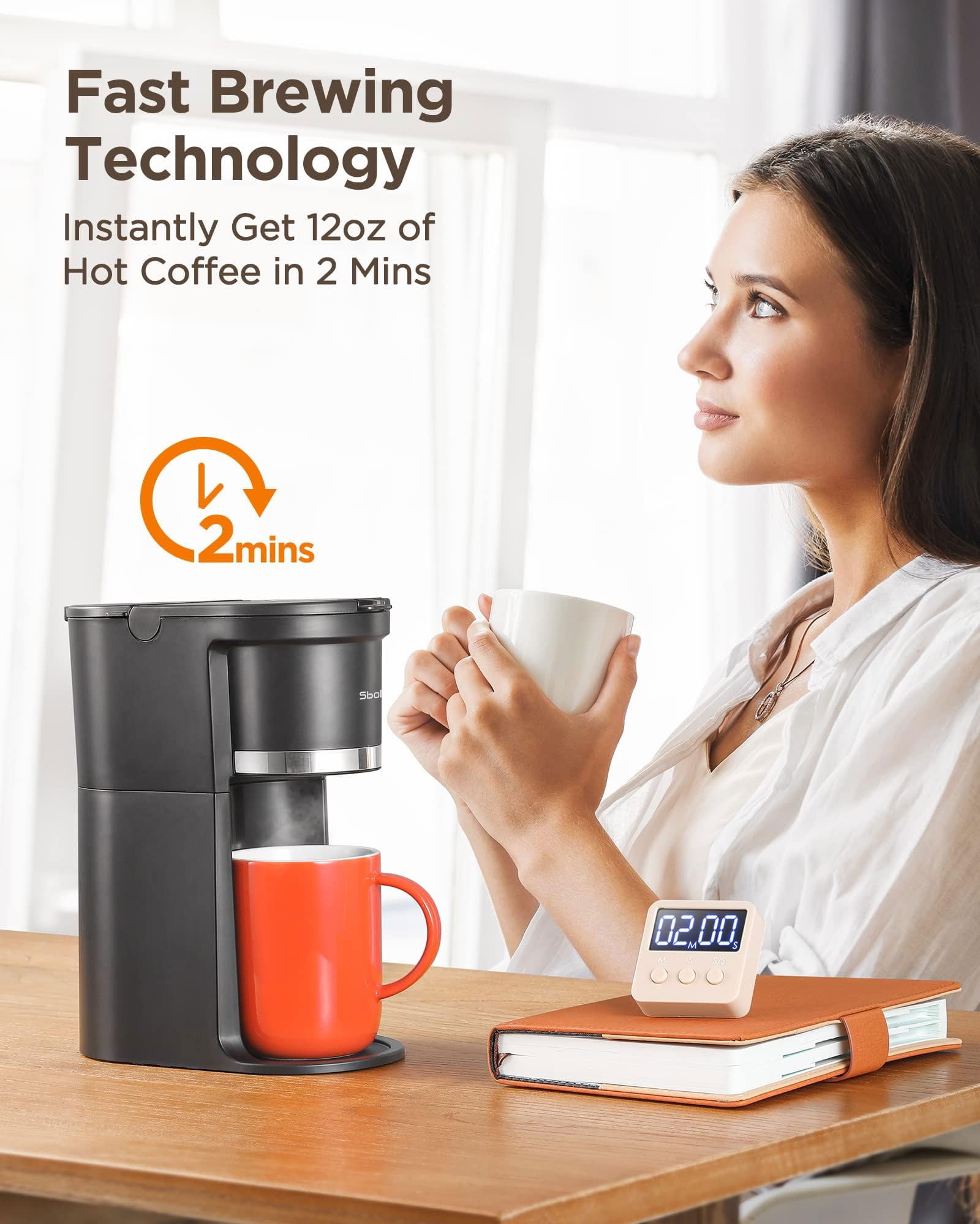 Single Serve K-Cup Coffee Maker Machine Drip Tray 14oz Water Tank 3 Min Sboly