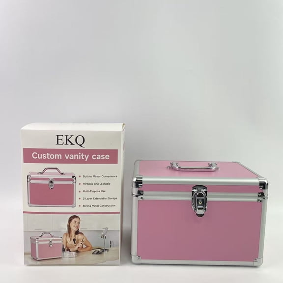 EKQ Custom vanity case,Makeup Box with Mirror 2-Layer Portable Extendable Makeup Case Organizer with Lock Protective Make up Storage for Travel Cosmetologist