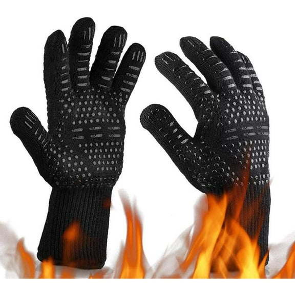 VONTER 1472℉ Heat Resistant Oven Mitt, Fireproof BBQ Gloves, Non-Slip Grill Gloves for Handling Heat Food Right on Your Fryer, Grill, or BBQ 14"(Black 1 Pcs)