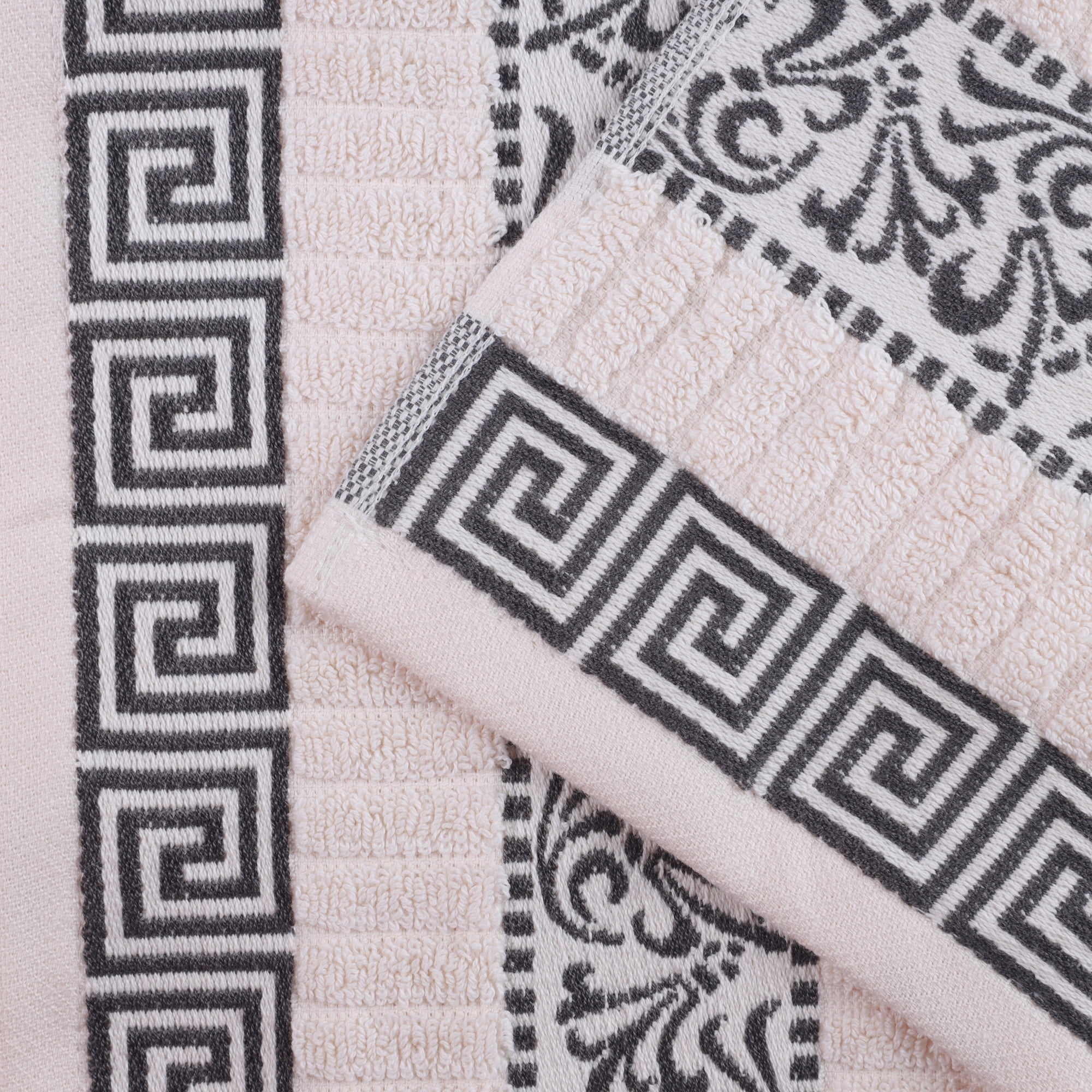 Decorative Assorted 8-Piece Cotton Luxury Bath Towel Set for Bathroom, 13" x 13”, 16” x 30”, 30” x 52”, Ivory-Grey by Blue Nile Mills