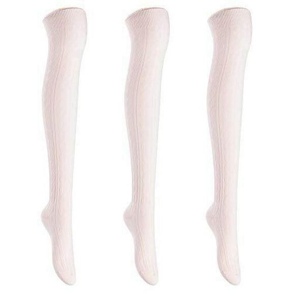 Lian LifeStyle Exquisite Big Girl's Women's 3 Pairs Thigh High Cotton Socks. Female Socks in Vibrant Colors 6-9 L1024Beige