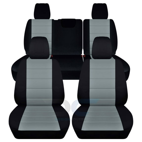 Designcovers Compatible with 2018-2022 Jeep Wrangler JL 4-Door Seat Covers: Black and Steel Gray - Full Set: Front & Rear Split Bench