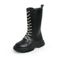 thumbnail image 4 of Miluxas Girls Leather Lace-up Waterproof Side Zipper Mid Calf Combat Riding Winter Princess Boots Casual Versatile Boots (Toddler/Little Kid/Big Kid) Black 1.5(35), 4 of 8