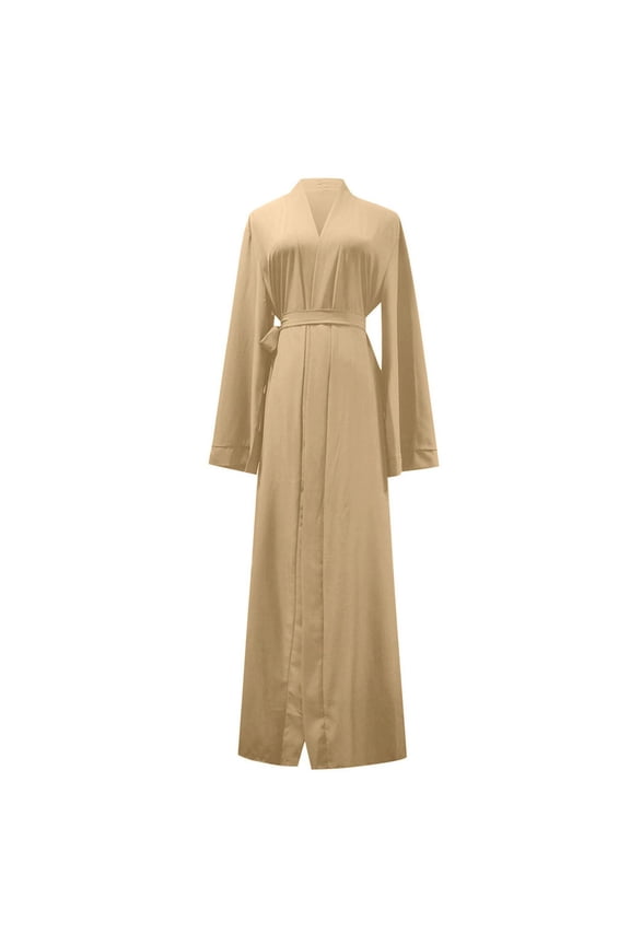 Summer Dress Abaya Ramadan Womens Lady Front Open Cardigan Islamic Long Dress Muslim Dress Womens Dresses (Khaki,S)