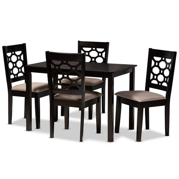 Bowery Hill Sand Upholstered and Brown Finished Wood 5-Piece Dining Set
