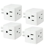 Maxxima 3 Outlet Cube Adapter Wall Plug - Grounded Electrical Wall Tap Outlet Splitter, Multi-Plug Extender for Extra Space, Convenient for Travel - 4 Pack