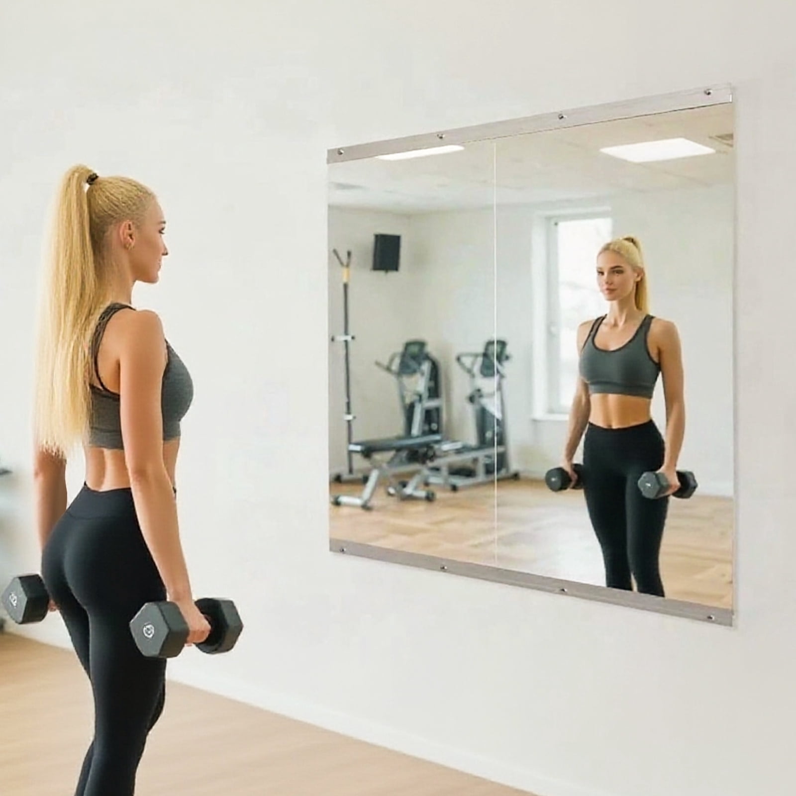 BEAUTYPEAK 48"x 24"-2PCS Home Gym Frameless Mirror Full Length Tempered Glass Wall Mirror