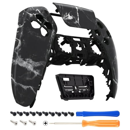 eXtremeRate Black White Marble Effect Touchpad Front Housing Shell Compatible with ps5 Controller, DIY Replacement Shell Custom Touch Pad Cover Faceplate Compatible with ps5 Controller