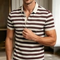 thumbnail image 5 of Mens Polo Shirts Loose Bussiness Striped Shirt Cotton Moisture Wicking Classic Collared Casual Golf Shirts for Middle-aged Size M-4XL Coffee, 5 of 9