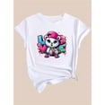 thumbnail image 2 of Women's Casual Fashion T-Shirt with Pink Happy Kitten Print - Orange Crew Neck Short Sleeve, Polyester, Machine Washable, 2 of 5