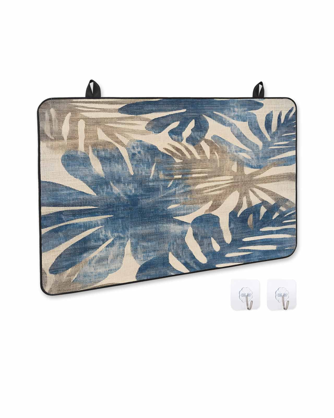 nqOlkjepod Large Induction Cooktop Protector Mat 36"x21", Blue Brown Palm Leaf Stove Top Covers for Electric Stove, Summer Farmhouse Botanical Stove Burner Cover Mats, Glass Top Stove Cover