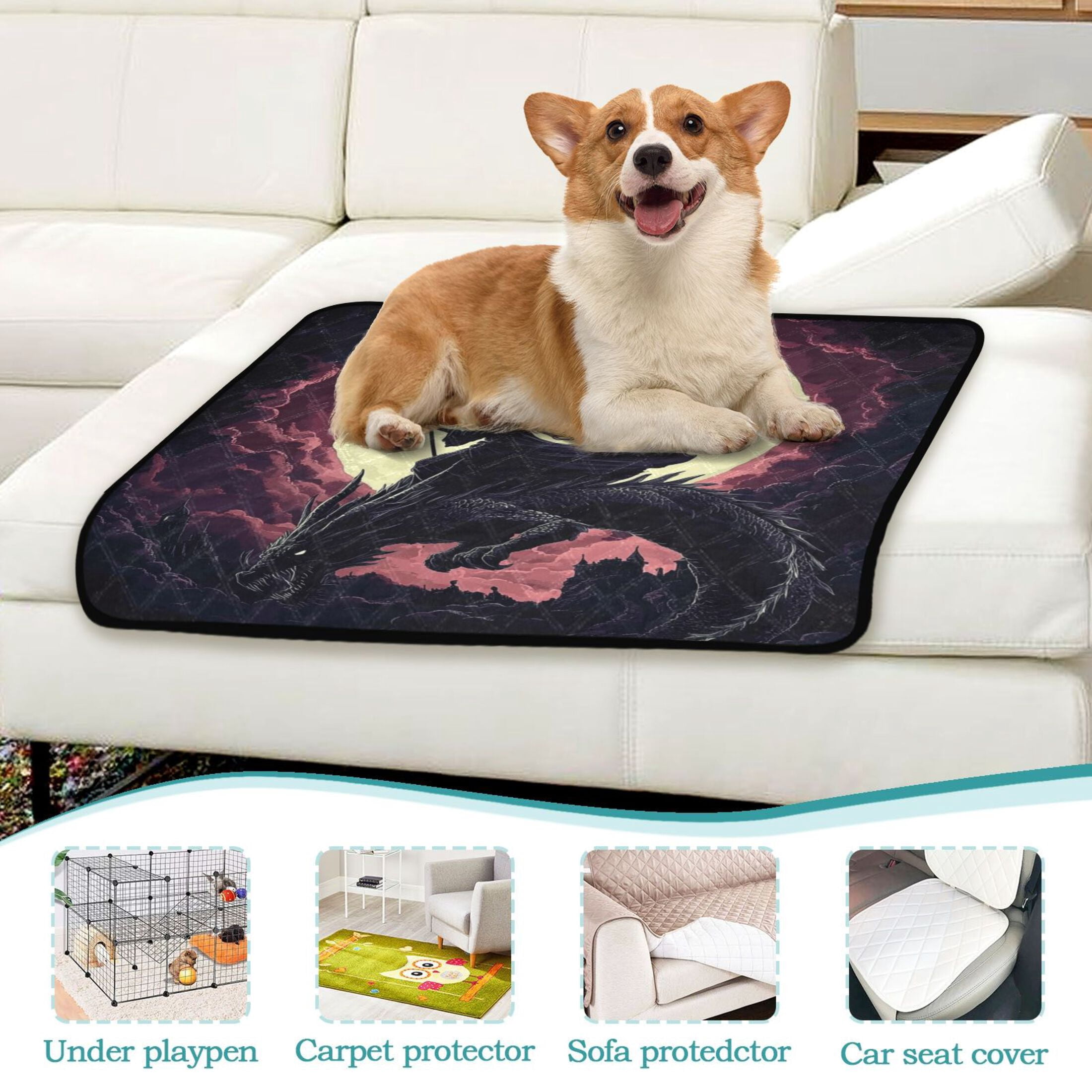 Qxltty Witches and Black Dragon Cat litter Pads Pet Set of 3 Diaper Mats Center Anti-leakage Layer Absorbent Soft and Comfortable