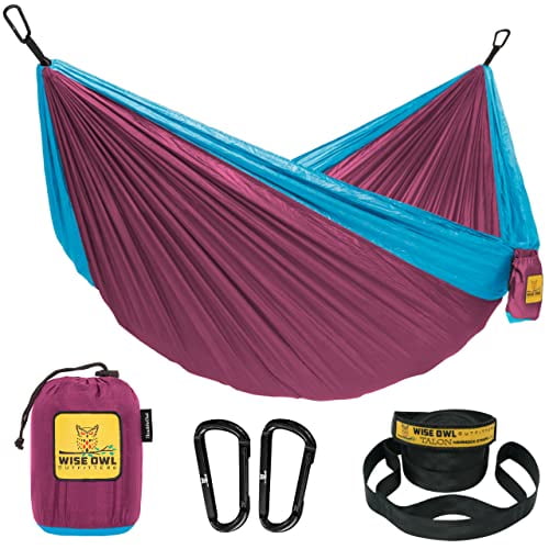 Wise Owl Outfitters Hammock for Camping Single & Double Hammocks Gear for The Outdoors Backpacking Survival or Travel - Portable Lightweight Parachute Nylon DO Fuchsia Sky Blue