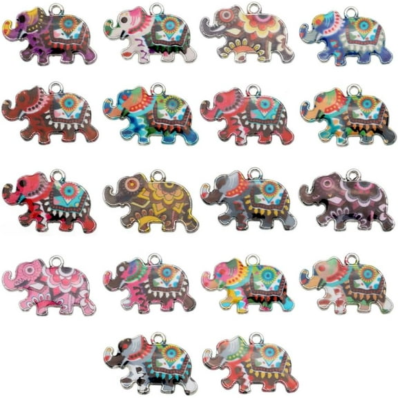 1 Box 36Pcs 18 Styles Elephant Charms Bulk Metal Elephants Charms Mini Alloy Enamel Animal Silver Charms for Jewelry Making Charms Bracelets Necklaces Earrings Women DIY Crafts Supplies