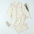 thumbnail image 2 of XIAONU Women's Cherry Print Crinkle Gauze Sleepwear Set Loose Long Sleeve Notched Collar Loungewear Set Breathable Playful Sleep Pajamas, 2 of 3