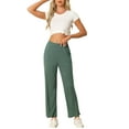 thumbnail image 2 of Pantalones de pijama de algodón para mujer INSPIRE CHIC con cintura elástica, sueltos, pantalones de lounge con bolsillos, pantalones de sudor M Verde, 2 of 6