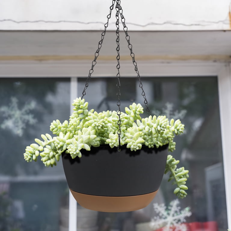 10 Inch Hanging Planter, 2 Pack Plant Hanger Indoor Outdoor, Self Watering Plant Pot Hanging Baskets Holder Plants for Garden Home-Gray