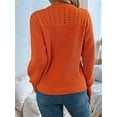 thumbnail image 2 of Womens Crochet Hollow Out Sweater Top Long Sleeve Crew Neck Knit Pullover Fall Casual Winter Shirt Orange Color L, 2 of 7