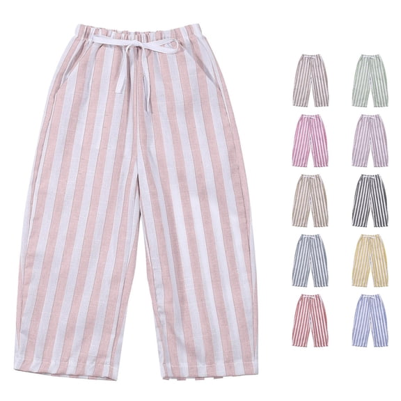YMNXA Toddler Kids Girls Boys Summer Pants Striped Print Elastic Waist Straight Fit Lightweight Casual Trousers For Daily Wear,Pink,5-6 Years