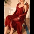 thumbnail image 4 of Vestido Informal Sin Mangas con Escote en V y Tirantes para Mujer, Camisón de Satén, Ropa de Casa. Rojo Vino S, 4 of 10