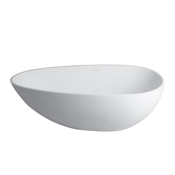 Rainlex 59" Freestanding Bathtub, Egg Shaped Stone Resin Freestanding Tubs, Solid Surface Matte White Soaking Tub with Overflow and Pop-up Drain RX-S01-59