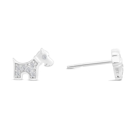 Tilo Jewelry 925 Sterling Silver Tiny Puppy Dog Stud Earrings with Cubic Zirconia Stones for Women & Unisex