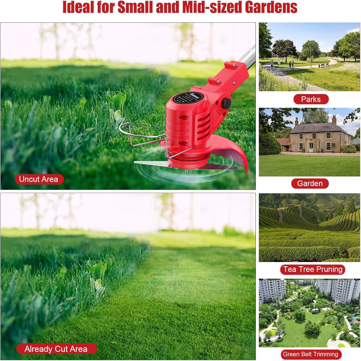 21V Cordless Weed Wacker with 2 Batteries & Metal Blades, Adjustable Pole String Trimmer for Garden Lawn