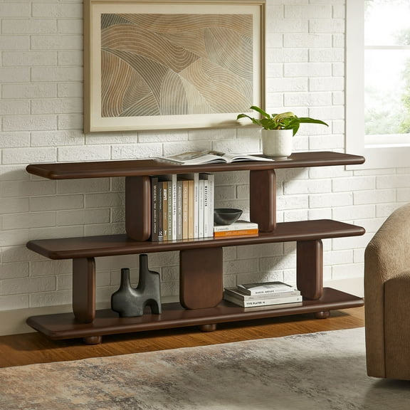 Modway Lyle Sculptural 2-Tier Bookshelf in Walnut