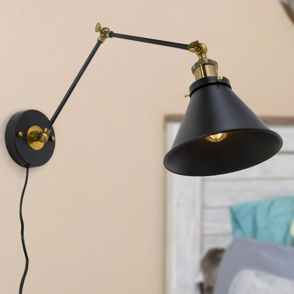 LNC Wall Lamp Black Bedside Wall Sconces Plug In Cord or Hardwired Wall Lights