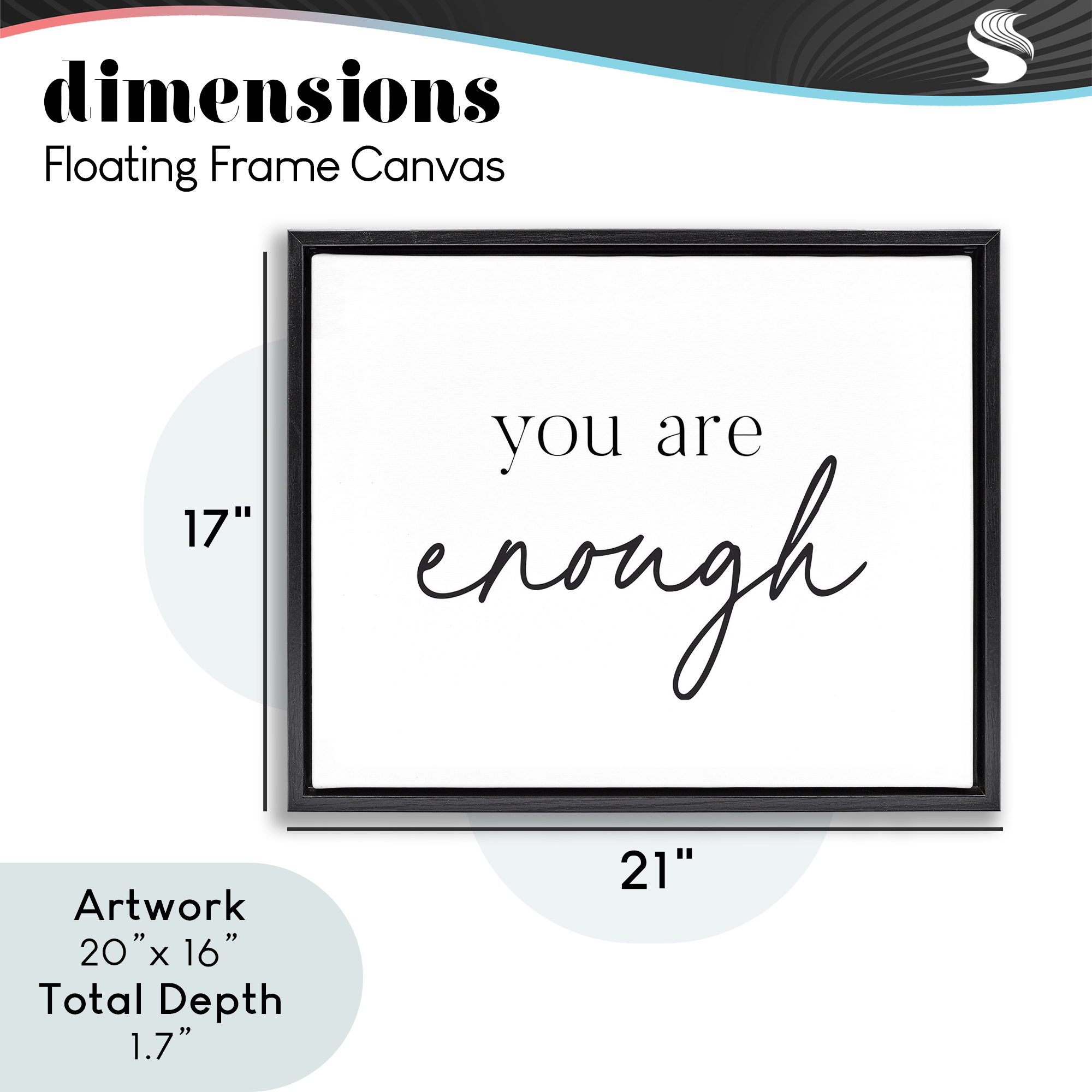 You Are Enough Sentiment Black Framed Floater Canvas Wall Art, design by Lettered and Lined