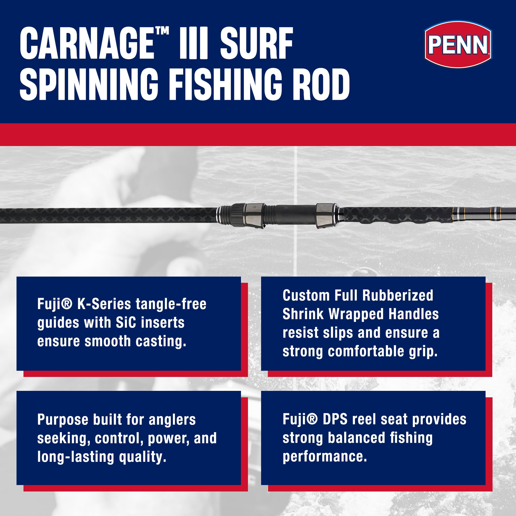 PENN Carnage III Spinning Surf Rod, 11' Fishing Pole, Medium Heavy Power
