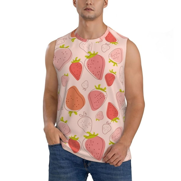 Fotbe Strawberry Men's Camiseta sin Mangas Estampada para Hombres, Playera Casual para Gimnasio, Entrenamiento, Playa-Large