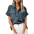 thumbnail image 2 of VBTAPA Clearance Sales Today! Womens V Neck Button Down Shirt Dressy Casual Summer Short Sleeve Top Lightweight Beach Blouses with Cargo Pockets Dark Gray XL, 2 of 6
