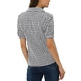 thumbnail image 3 of MODA NOVA Plaid Blouse for Juniors' Bow Tie Neck Puff Short Sleeve Gingham Shirt Tops, 3 of 5