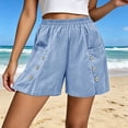 thumbnail image 2 of Zynoxe Shorts for Women with Button Pockets Lightweight Breathable Cotton Linen Shorts Comfort Elastic Waistband Mid-Thigh Wide Leg Shorts Relaxed Loose Fit Solid Color Summer Beach Shorts 3XL, 2 of 7