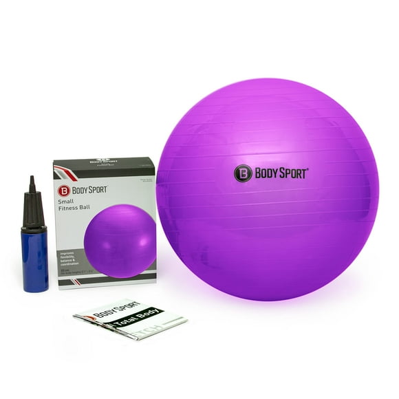 Body Sport Exercise Ball with Pump for Home, Gym, Balance, Stability, Pilates, Core Strength, Stretching, Yoga, Fitness Facilities, Desk Chairs - Purple 45cm