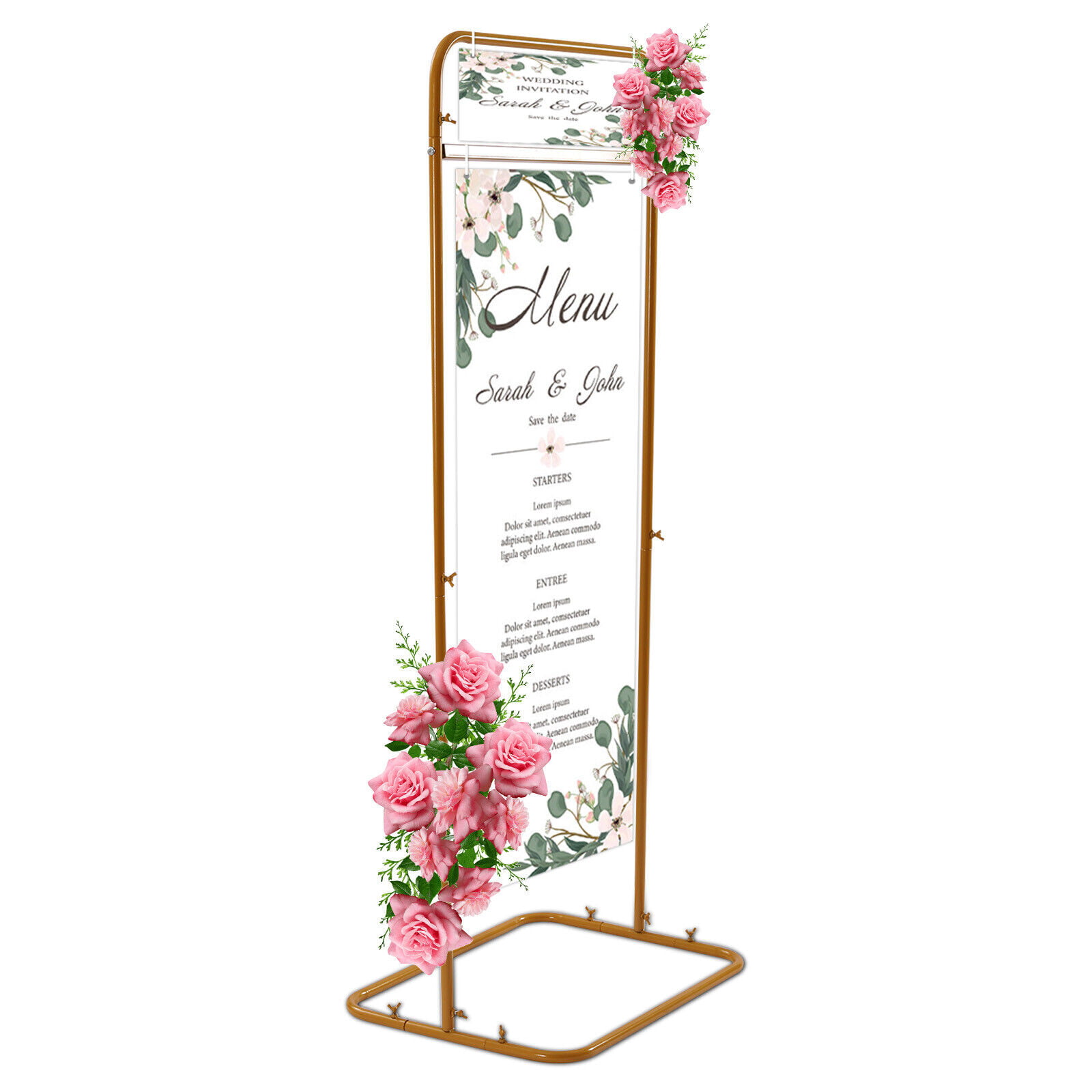 2PCS Gold Easel Stand for Wedding Sign Poster 46.5 Tall Metal Easels  Foldable Portable Art Easel with Adjustable Hooks for Welcome Signs  Decorative