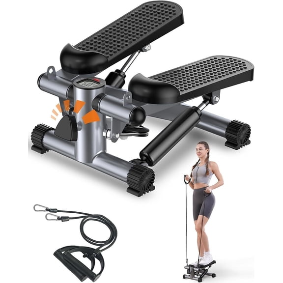 VibrantEcho Space-Saving Exercise Stepper Quiet, Smooth Workout with Adjustable Resistance & Cushioned Pedals ,Gray