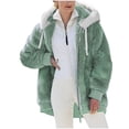 thumbnail image 1 of ZQGJB Reduce Womens Oversized Fuzzy Fleece Open Front Hooded Pockets Cardigan Jackets Loose Fit Sherpa Coat Color Block Print Winter Warm Plush Zip Outerwear (Purple#01 XL), 1 of 5