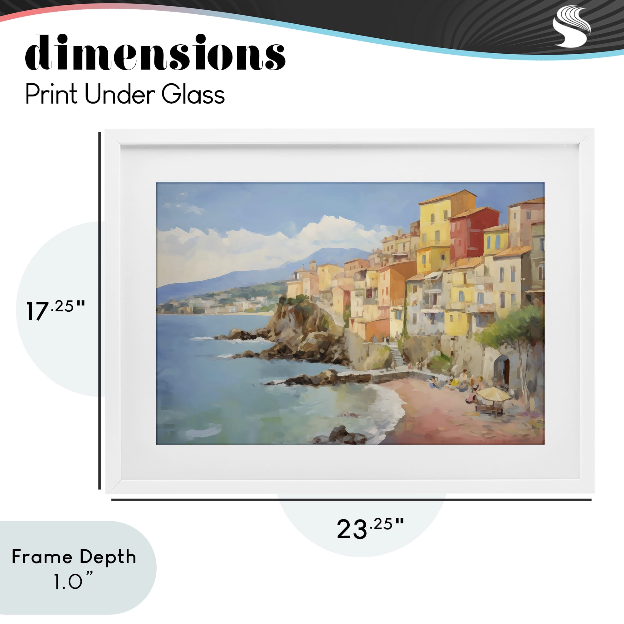 Stupell Industries Colorful Coastal Town by Sea White Framed Print Under Glass, design by Creative Studio