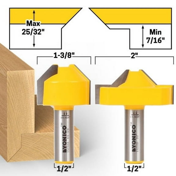 2 Bit Rabbet Miter Joinery Router Bit Set - 1/2" Shank - Yonico 15233