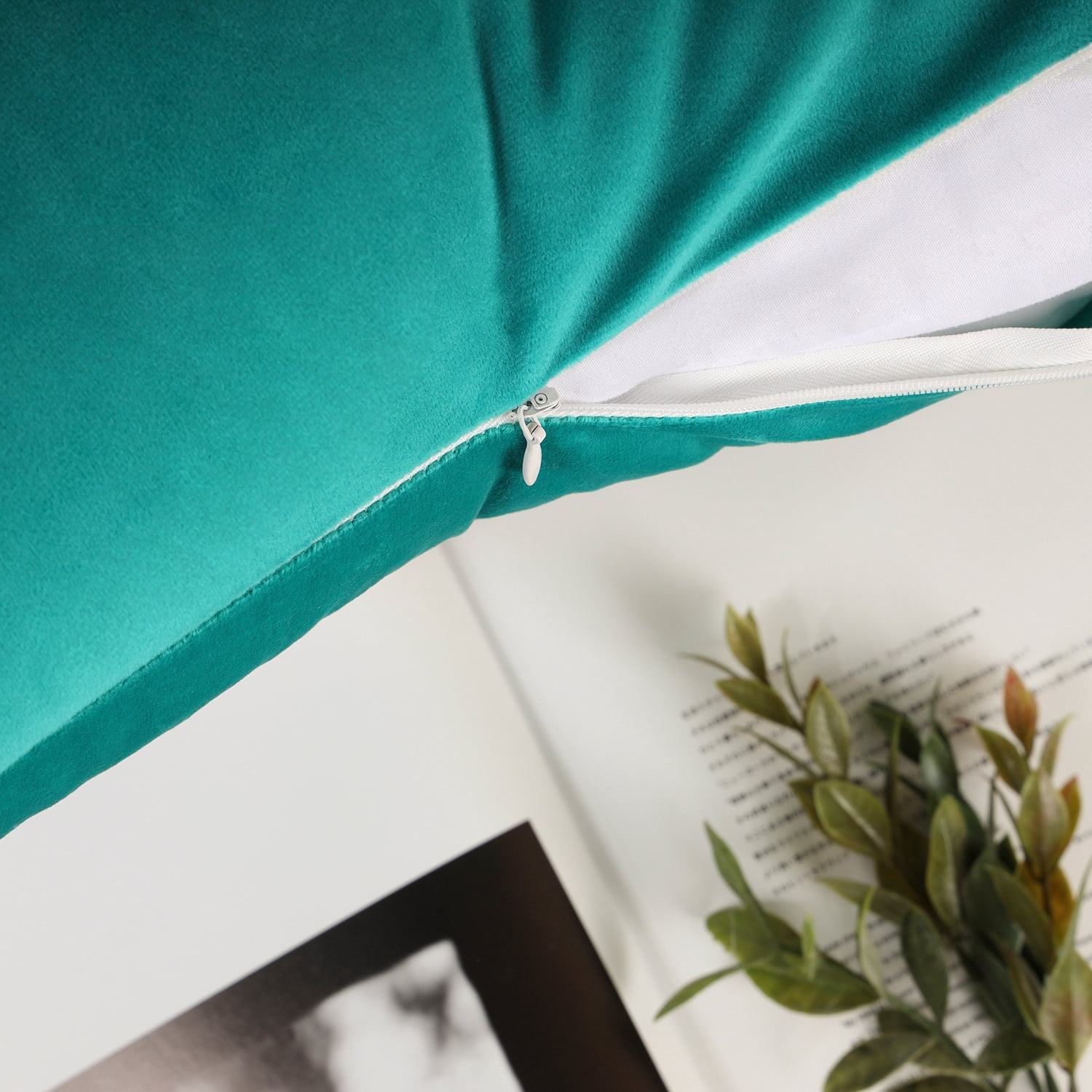 Soft Feather Velvet Modern Cushion, Decorative Couch Pillow, 18" x 18", Turquoise, 2 Pack