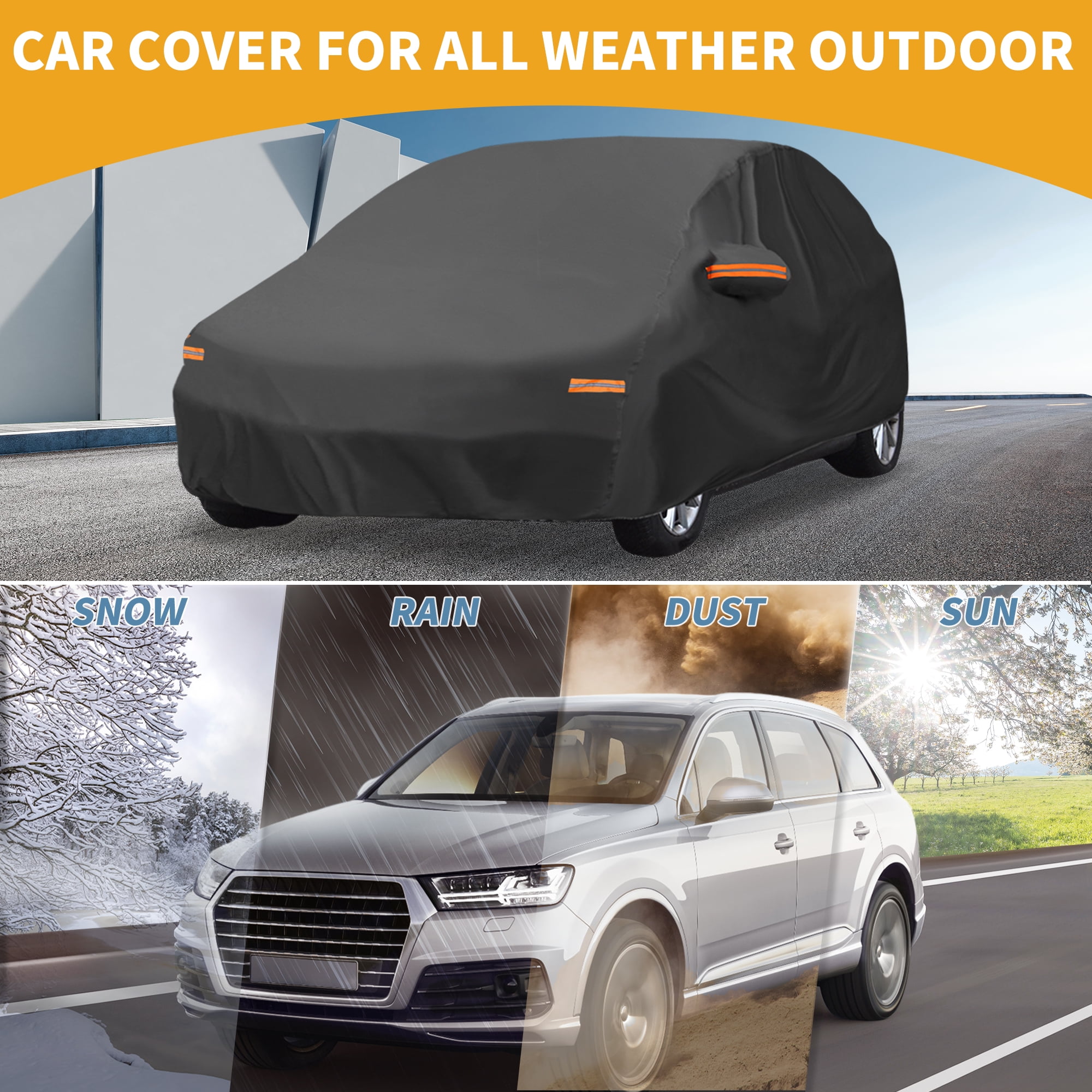 Unique Bargains 1pc Universal Car Cover 210T-PU Black for Hatchback 163"