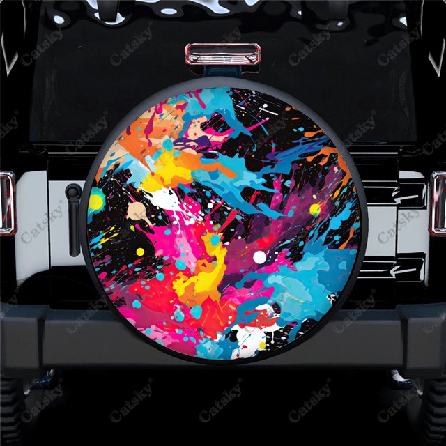 Colored Square Spiral Pattern Polyester Universal Spare Wheel Tire Cover Wheel Covers for Trailer RV SUV Truck Camper