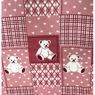 Triple Textile 60" Fleece Fabric, Plaid Bear Pattern, Sewing & Craft, By the Yard, Pink