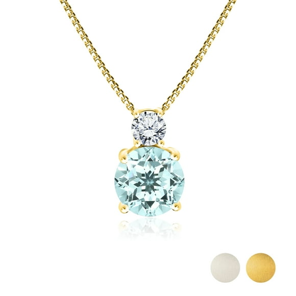 JeenMata 2 Carat March Birthstone Necklace - with Crystal Made with Swarovski - Dangling Round Cut Necklace Pendant in Yellow Gold Plating